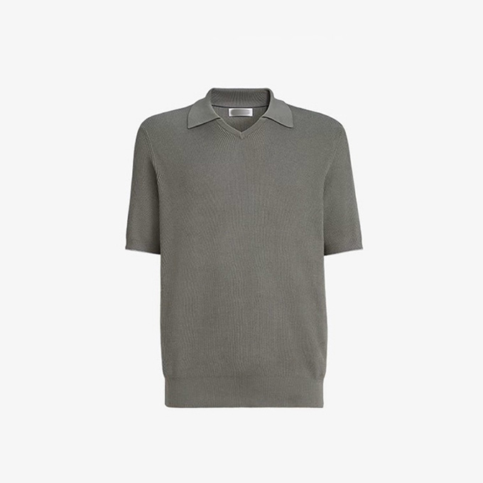 brunello cucinelli short sleeve cotton knit v-neck polo